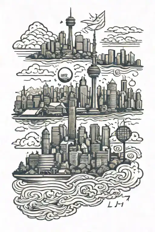 korean toronto skyline tattoo design idea