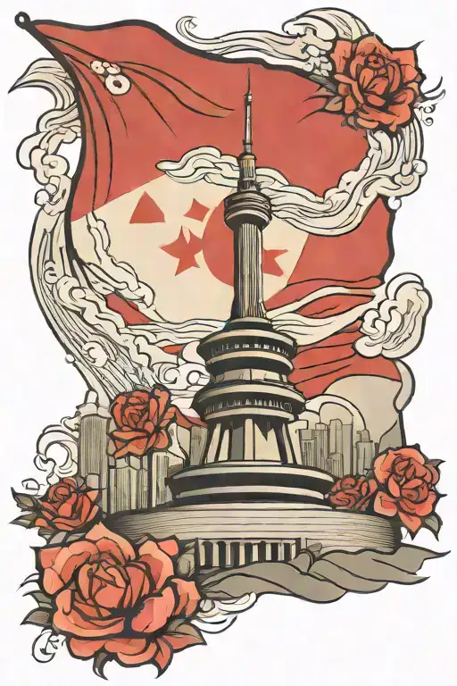 Korean flag + CN tower with background black tattoo design idea