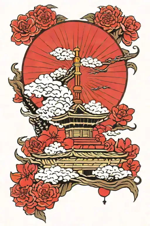 Korean flag + CN tower with background black tattoo design idea