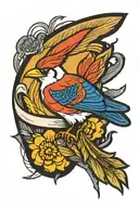 Korean flag with bluejay bird flying tattoo design idea