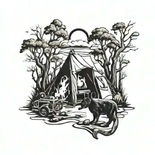 Australian outback forest camping fire tattoo design idea