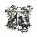 Australian outback forest camping fire tattoo design idea