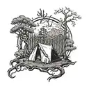 Australian outback forest camping fire tattoo design idea