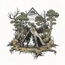 Australian outback forest camping fire tattoo design idea