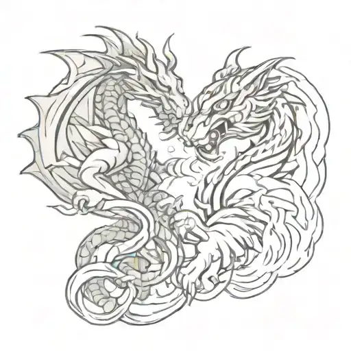 A sketch style tattoo of a dragon and tiger teaming up to battle a fire and save lives tattoo design idea