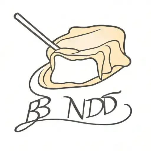 crepe pan with flying crepe with the shape of the letters  B N D  tattoo design idea