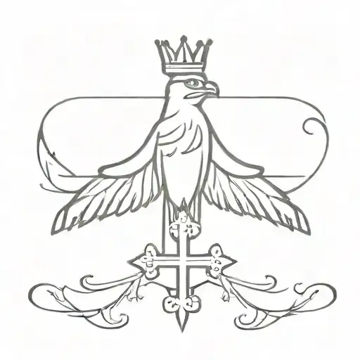 crown hawk cross tattoo design idea