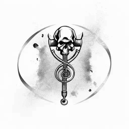 music note made from skull and scythe, dark gothic tattoo design idea