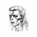 one line david bowie face with thunder tattoo design idea