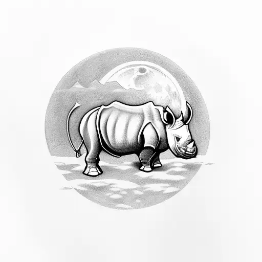 Rhino with Moon tattoo design idea