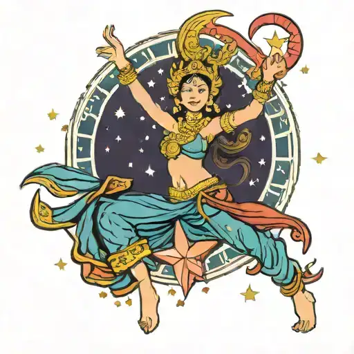 Cambodian flag with dancer stars and moon   tattoo design idea