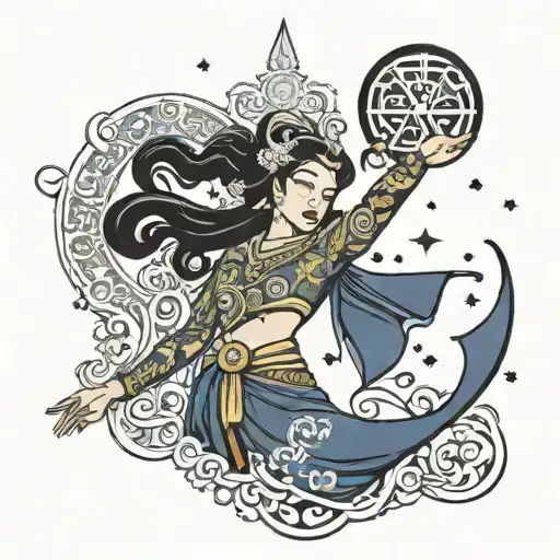 Cambodian flag with dancer stars and moon   tattoo design idea