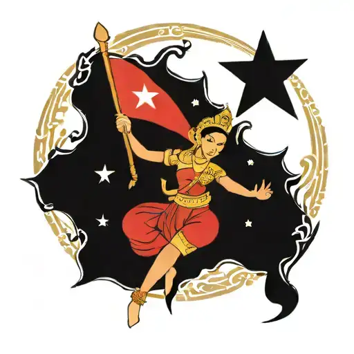 Cambodian flag with dancer stars and moon   tattoo design idea