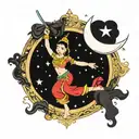Cambodian flag with dancer stars and moon   tattoo design idea
