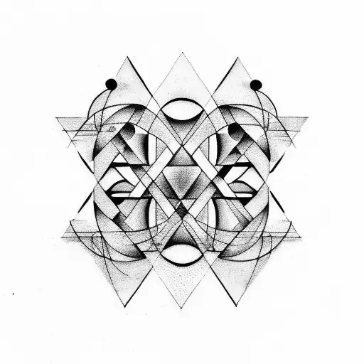 a picasso inspired tattoo with lines and no solid shapes. abstract outline triangle, nature, knowledge, dots tattoo design idea