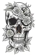 broken skull with roses growing inside tattoo design idea