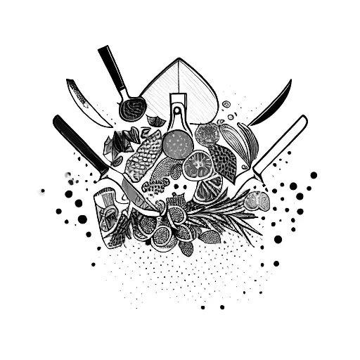 A knife cutting through a colorful palette of spices and herbs tattoo design idea