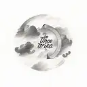 A simple, circular tattoo with clouds and big text in the center that says “through the rain” on it.  tattoo design idea