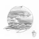 A simple, circular tattoo with clouds and big text in the center that says “through the rain” on it.  tattoo design idea