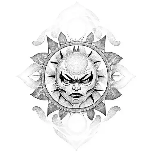black sun with angry face tattoo design idea