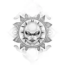 black sun with angry face tattoo design idea