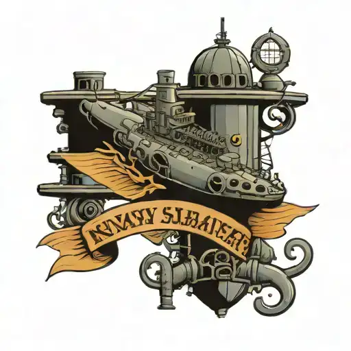 scroll banner that says "1963 Navy Submarine Support Facility" tattoo design idea