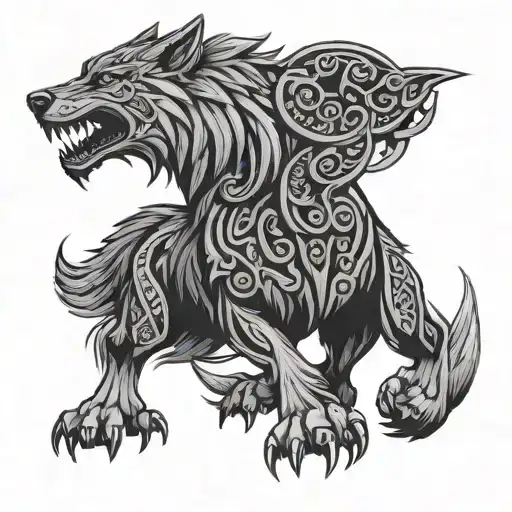 fenrir viking norse wolf tattoo design idea