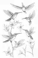 two hummingbirds, two dragonflies and two crows tattoo design idea