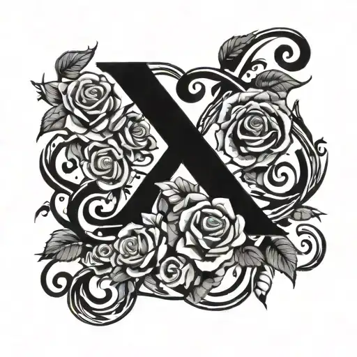 Roman numbers of VI・IX・MCMLX ・I・XXX・MCMXXXVII ・VIII・II・MMIV with roses and vines intertwined tattoo design idea