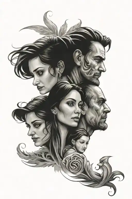 father, mother and daughter Mariana tattoo design idea