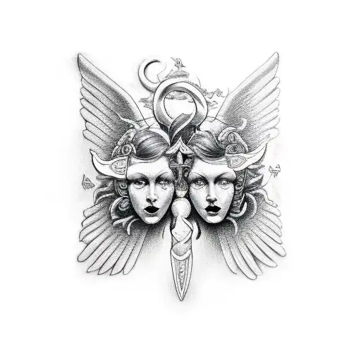 gemini devil and angel  tattoo design idea
