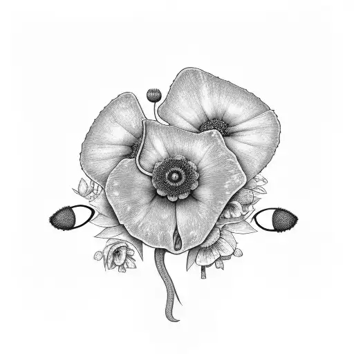 moth with labia shaped body, Ivy leaves and a poppy flower. tattoo design idea