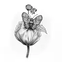 moth with labia shaped body, Ivy leaves and a poppy flower. tattoo design idea