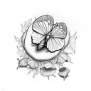 moth with labia shaped body, Ivy leaves and a poppy flower. tattoo design idea