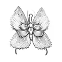 moth with labia shaped body, Ivy leaves and a poppy flower. tattoo design idea