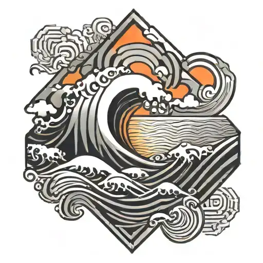 Waves and a rising sun tattoo design idea