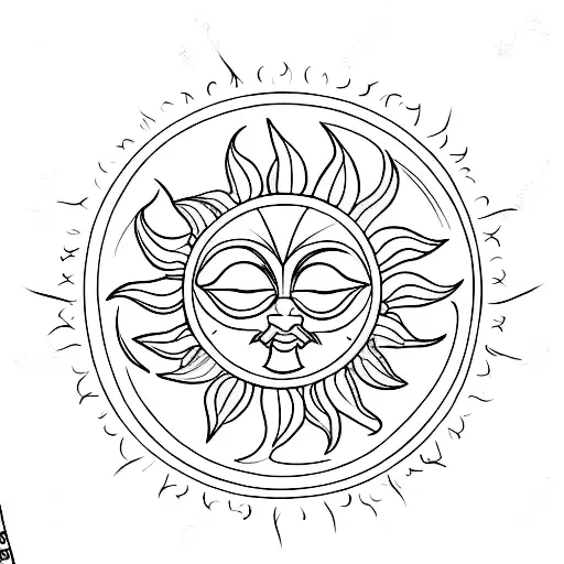 Symmetric Sun tattoo with small detalis tattoo design idea