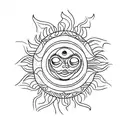Symmetric Sun tattoo with small detalis tattoo design idea