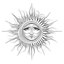 Symmetric Sun tattoo with small detalis tattoo design idea