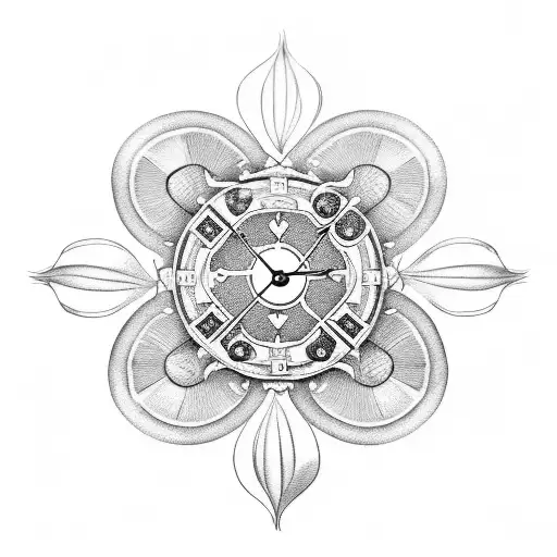 I will always fall at your feet, heart four leaf clover clock tattoo design idea