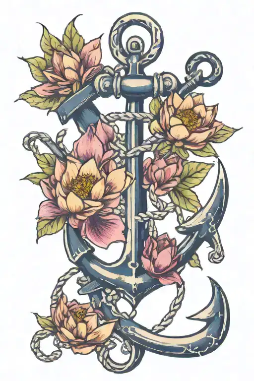 navy fouled anchor lotus flower tattoo design idea