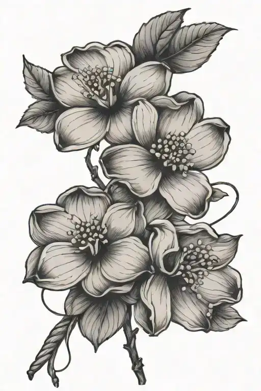 dogwood flowers with yarn intertwined tattoo design idea
