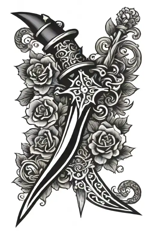 traditional dagger tattoo design idea