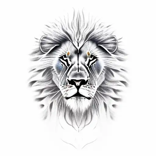 half a face of a lion half a face of a human skull tattoo design idea