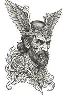 zarathos angel face,with flames and chain  tattoo design idea