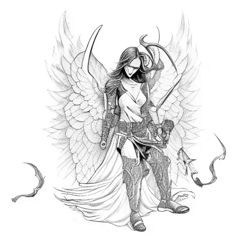 an angel fighting a demon tattoo design idea
