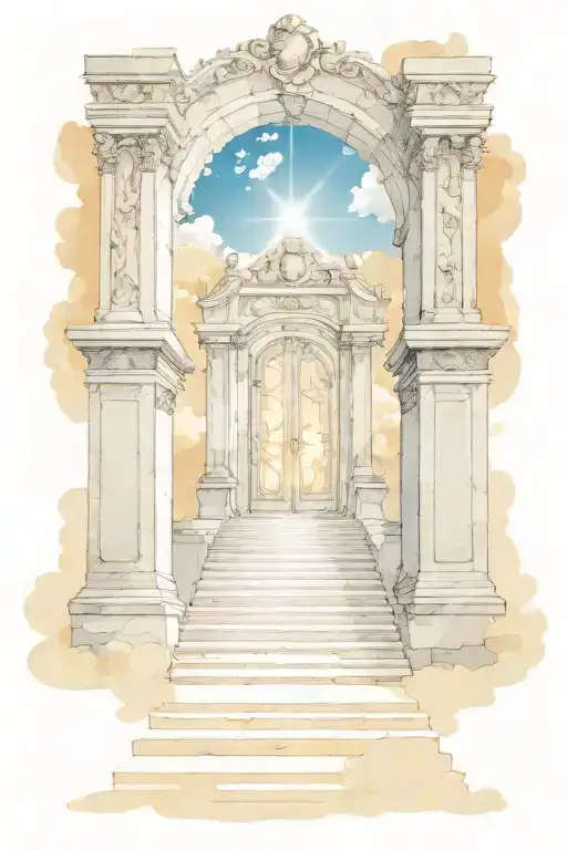 heaven scene with light gates and steps  tattoo design idea