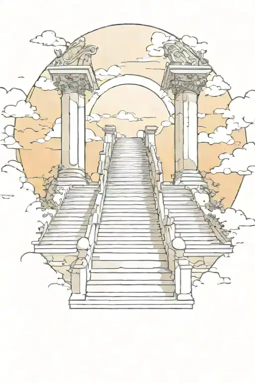 heaven gate sunset sky with stairs  tattoo design idea