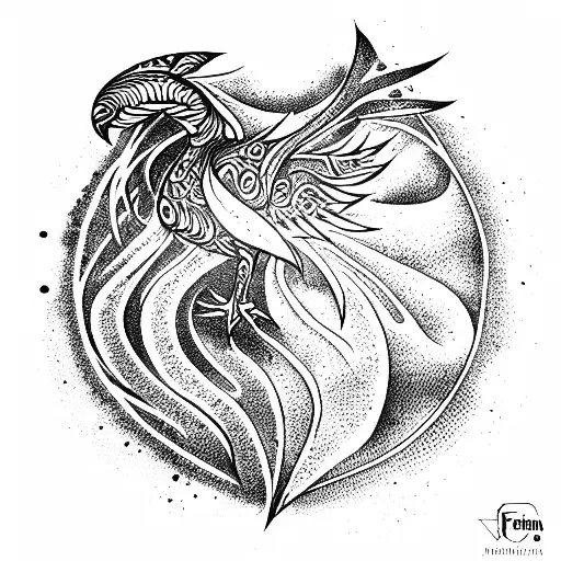 fenix bird in black fire reborn tattoo design idea