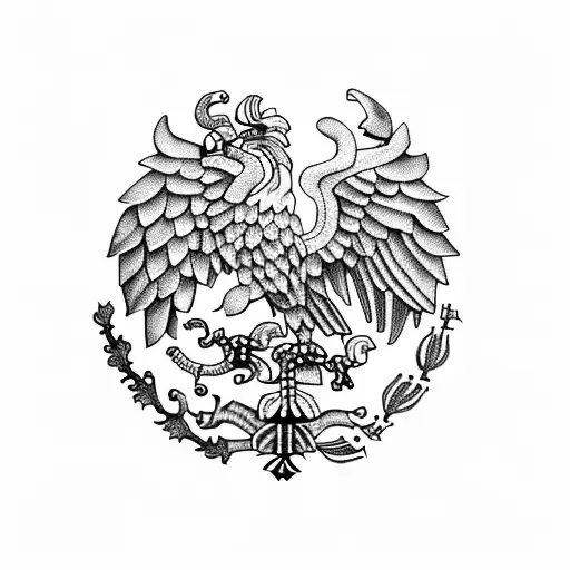 mapa de mexico con el águila del escudo de la bandera de mexico al centro en blanco y negro tattoo design idea